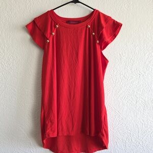 Elegant Red Blouse with Gold Accents